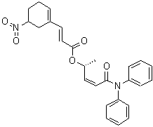 structure of CAS# 900186-73-4, (2E)-3-(5-硝基-1-环己烯-1-基)-2-丙烯酸 (1R,2Z)-4-(二苯基氨基)-1-甲基-4-氧代-2-丁烯-1-基酯