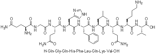 L-谷氨酰胺酰甘氨酰-L-谷氨酰胺酰-L-组氨酰-L-苯丙氨酰-L-亮氨酰-L-谷氨酰胺酰-L-赖氨酰-L-缬氨酸分子结构 (CAS 907625-67-6)