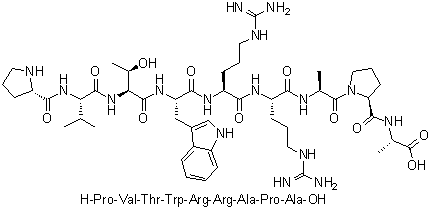 L-脯氨酰-L-缬氨酰-L-苏氨酰-L-色氨酰-L-精氨酰-L-精氨酰-L-丙氨酰-L-脯氨酰-L-丙氨酸分子结构 (CAS 907625-70-1)