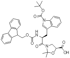 3-[(2S)-3-[(5S)-5-羧基-2,2-二甲基-3-恶唑烷基]-2-[[芴甲氧羰基]氨基]-3-氧代丙基]-1H-吲哚-1-羧酸叔丁酯分子结构 (CAS 908601-15-0)