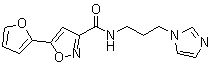 structure of CAS# 909089-13-0, 5-(2-Furanyl)-N-[3-(1H-imidazol-1-yl)propyl]-3-isoxazolecarboxamide