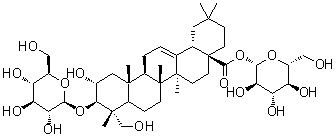 CAS # 91174-19-5, Lucyoside B, Arjunolitin, Asterbatanoside C, (2alpha,3beta,4alpha)-3-(beta-D-Glucopyranosyloxy)-2,23-dihydroxy-olean-12-en-28-oic acid beta-D-glucopyranosyl ester