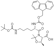 structure of CAS# 911838-56-7, (4S,5R)-3-[(2S)-6-[[叔丁氧羰基]氨基]-2-[[芴甲氧羰基]氨基]-1-氧代己基]-2,2,5-三甲基-4-恶唑烷羧酸