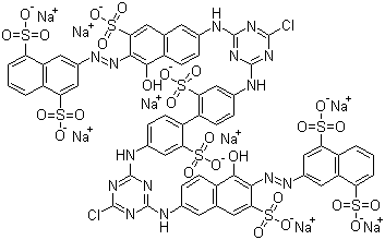 CAS # 91261-29-9, Reactive Orange 84, 3,3'-[(2,2'-Disulfo[1,1'-biphenyl]-4,4'-diyl)bis[imino(6-chloro-1,3,5-triazine-4,2-diyl)imino(1-hydroxy-3-sulfo-6,2-naphthalenediyl)-2,1-diazenediyl]]bis-1,5-naphthalenedisulfonic acid sodium salt, Procion Brilliant Orange H-ER, Procion Orange H-ER, Reactive Orange KE-R, Reactofix Orange HERI