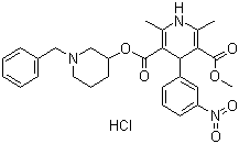 CAS # 91599-74-5, Benidipine hydrochloride, (R,R)-(+/-)-2,6-Dimethyl-4-(3-nitrophenyl)-1,4-Dihydro-3,5-pyridine-dicarboxylic acid methyl-1-benzyl-3-piperidyl-ester hydrochloride