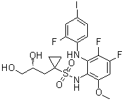 N-[3,4-二氟-2-[(2-氟-4-碘苯基)氨基]-6-甲氧基苯基]-1-[(2R)-2,3-二羟基丙基]环丙烷磺酰胺分子结构 (CAS 923032-38-6)