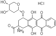 (7S-顺式)-9-乙酰基-9-氨基-7-[(2-脱氧-alpha-D-赤式-吡喃戊糖基)氧基]-7,8,9,10-四氢-6,11-二羟基-5,12-萘并萘二酮盐酸盐分子结构 (CAS 92470-31-0)