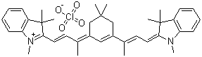 CAS # 92569-97-6, 2-((E)-3-(5,5-Dimethyl-3-[(E)-1-methyl-3-(1,3,3-trimethyl-1,3-dihydro-2H-indol-2-ylidene)-1-propenyl]-2-cyclohexen-1-ylidene)-1-butenyl)-1,3,3-trimethyl-3H-indolium perchlorate