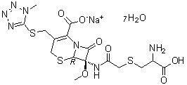CAS 登录号：92636-39-0, [6R-(6alpha,7alpha)]-7-[[[(2-氨基-2-羧基乙基)硫基]乙酰基]氨基]-7-甲氧基-3-[[(1-甲基-1H-四唑-5-基)硫基]甲基]-8-氧代-5-硫杂-1-氮杂双环[4.2.0]辛-2-烯-2-羧酸单钠盐七水合物