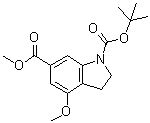 4-甲氧基-2,3-二氢吲哚-1,6-二甲酸 1-叔丁酯 6-甲酯分子结构 (CAS 928771-49-7)