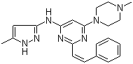 CAS 登录号：934353-77-2, 6-(4-甲基-1-哌嗪基)-N-(5-甲基-1H-吡唑-3-基)-2-[(1Z)-2-苯基乙烯基]-4-嘧啶胺