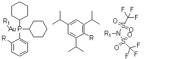 structure of CAS# 934506-10-2, 2-二环己基膦-2',4',6'-三异丙基联苯金(I) 双(三氟甲烷磺酰)亚胺