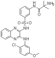 structure of CAS# 934526-89-3, 2-氨基-N-[3-[N-[3-[(2-氯-5-甲氧基苯基)氨基]喹喔啉-2-基]氨基磺酰基]苯基]-2-甲基丙酰胺