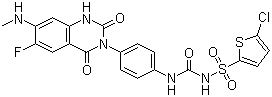 5-氯-N-[[[4-[6-氟-1,4-二氢-7-(甲基氨基)-2,4-二氧代-3(2H)-喹唑啉基]苯基]氨基]羰基]-2-噻吩磺酰胺分子结构 (CAS 936500-94-6)
