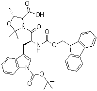 structure of CAS# 936707-21-0, (5R)-3-[(2S)-3-[1-[叔丁氧羰基]-1H-吲哚-3-基]-2-[[芴甲氧羰基]氨基]-1-氧代丙基]-2,2,5-三甲基-4-恶唑烷羧酸