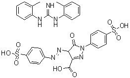CAS # 93920-34-4, N,N'-Bis(2-methylphenyl)guanidine 4,5-dihydro-5-oxo-1-(4-sulfophenyl)-4-[(4-sulfophenyl)azo]-1H-pyrazole-3-carboxylate