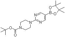 2-[4-(N-叔丁氧羰基)哌嗪-1-基]嘧啶-5-硼酸频哪醇酯分子结构 (CAS 940284-98-0)