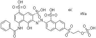 4-(苯甲酰基氨基)-5-羟基-6-[[1-磺基-6-[[2-(磺基氧基)乙基]磺酰基]-2-萘基]偶氮]-1,7-萘二磺酸钾钠盐分子结构 (CAS 94158-88-0)