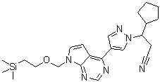 CAS 登录号：941685-39-8, 3-环戊基-3-[4-[7-[[2-(三甲基硅烷基)乙氧基]甲基]-7H-吡咯并[2,3-d]嘧啶-4-基]-1H-吡唑-1-基]丙腈