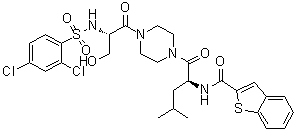 CAS # 942206-85-1, N-[(1S)-1-[[4-[(2S)-2-[[(2,4-Dichlorophenyl)sulfonyl]amino]-3-hydroxypropanoyl]-1-piperazinyl]carbonyl]-3-methylbutyl]-1-benzothiophene-2-carboxamide, GSK 1016790A