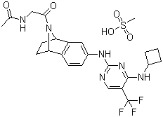 N-[2-[(1R,4S)-6-[[4-(环丁基氨基)-5-(三氟甲基)-2-嘧啶基]氨基]-1,2,3,4-四氢萘-1,4-亚氨-9-基]-2-氧代乙基]乙酰胺甲磺酸盐 (1:1)分子结构 (CAS 942487-63-0)