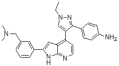 3-[4-[3-(4-氨基苯基)-1-乙基-1H-吡唑-4-基]-1H-吡咯并[2,3-b]吡啶-2-基]-N,N-二甲基苯甲胺分子结构 (CAS 942919-53-1)