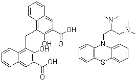 4,4'-亚甲基二[3-羟基-2-萘甲酸]与N,N,N',N'-四甲基-3-(10H-吩噻嗪-10-基)-1,2-丙二胺的化合物分子结构 (CAS 94292-02-1)