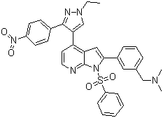 structure of CAS# 942920-68-5, 3-[4-[1-乙基-3-(4-硝基苯基)-1H-吡唑-4-基]-1-(苯磺酰基)-1H-吡咯并[2,3-b]吡啶-2-基]-N,N-二甲基苯甲胺
