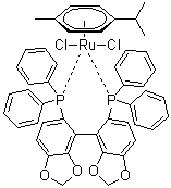 二氯[(R)-(+)-5,5'-双(1,1-二苯基膦)-4,4'-联-1,3-苯并二恶茂](对伞花烃)钌(II)分子结构 (CAS 944451-28-9)