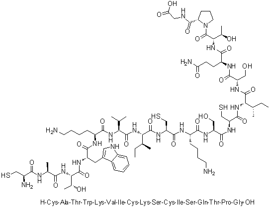CAS 登录号：944727-24-6, L-半胱氨酰-L-丙氨酰-L-苏氨酰-L-色氨酰-L-赖氨酰-L-缬氨酰-L-异亮氨酰-L-半胱氨酰-L-赖氨酰-L-丝氨酰-L-半胱氨酰-L-异亮氨酰-L-丝氨酰-L-谷氨酰胺酰-L-苏氨酰-L-脯氨酰-甘氨酸