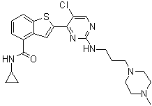 structure of CAS# 946518-61-2, 2-[5-Chloro-2-[[3-(4-methyl-1-piperazinyl)propyl]amino]-4-pyrimidinyl]-N-cyclopropylbenzo[b]thiophene-4-carboxamide