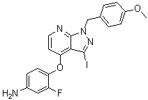 CAS 登录号：949556-71-2, 4-[[1-(4-甲氧基苄基)-3-碘-1H-吡唑并[3,4-b]吡啶-4-基]氧基]-3-氟苯胺