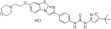 CAS 登录号：950769-62-7, N-[5-(1,1-二甲基乙基)-3-异恶唑基]-N'-[4-[7-[2-(4-吗啉基)乙氧基]咪唑并[2,1-b]苯并噻唑-2-基]苯基]脲盐酸盐