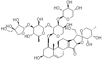 CAS # 952579-35-0, Trikamsteroside C, (1beta,3beta,23S,24S,25S)-1-[(O-D-apio-beta-D-Furanosyl-(1→3)-O-6-deoxy-alpha-L-mannopyranosyl-(1→2)-O-[beta-D-xylopyranosyl-(1→3)]-alpha-L-arabinopyranosyl)oxy]-3,21,23,24-tetrahydroxy-18-norspirosta-5,13-dien-15-one, 24-epi-Trillenoside A