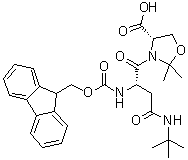 structure of CAS# 955048-92-7, (betaS,4S)-4-Carboxy-beta-[[(9H-fluoren-9-ylmethoxy)carbonyl]amino]-2,2-dimethyl-gamma-oxo-3-oxazolidinebutanoic acid 3-(1,1-dimethylethyl) ester