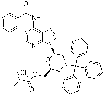 N,N-二甲基氯亚膦酰胺 [(2S,6R)-6-[6-(苯甲酰基氨基)-9H-嘌呤-9-基]-4-(三苯基甲基)-2-吗啉基]甲基酯分子结构 (CAS 956139-18-7)