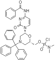 CAS # 956139-21-2, N,N-Dimethylphosphoramidochloridic acid [(2S,6R)-6-[4-(benzoylamino)-2-oxo-1(2H)-pyrimidinyl]-4-(triphenylmethyl)-2-morpholinyl]methyl ester