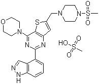2-(1H-吲唑-4-基)-6-[[4-(甲磺酰基)-1-哌嗪基]甲基]-4-(4-吗啉基)噻吩并[3,2-d]嘧啶甲磺酸盐分子结构 (CAS 957054-50-1)