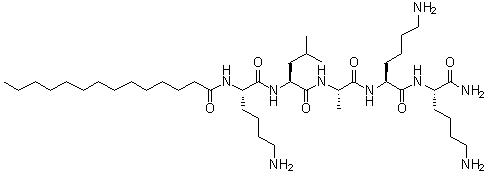 N2-(1-氧代十四烷基)-L-赖氨酰-L-亮氨酰-L-丙氨酰-L-赖氨酰-L-赖氨酰胺分子结构 (CAS 959610-30-1)