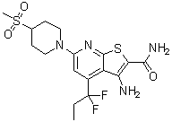 structure of CAS# 960293-88-3, 3-氨基-4-(1,1-二氟丙基)-6-(4-甲基磺酰基哌啶-1-基)噻吩并[2,3-b]吡啶-2-甲酰胺