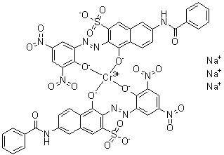 CAS # 97338-25-5, 7-(Benzoylamino)-4-hydroxy-3-[(2-hydroxy-3,5-dinitrophenyl)azo]-2-naphthalenesulfonic acid chromium complex trisodium salt