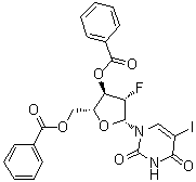 structure of CAS# 97614-45-4, 1-(3,5-二-O-苯甲酰基-2-脱氧-2-氟-beta-D-阿拉伯呋喃糖基)-5-碘-2,4(1H,3H)-嘧啶二酮
