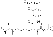 structure of CAS# 97885-44-4, [(1S)-1-[[(4-Methyl-2-oxo-2H-1-benzopyran-7-yl)amino]carbonyl]-5-[(trifluoroacetyl)amino]pentyl]carbamic acid 1,1-dimethylethyl ester