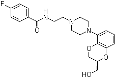 CAS # 98206-10-1, Flesinoxan, N-(2-(4-((2R)-2,3-Dihydro-2-(hydroxymethyl)-1,4-benzodioxin-5-yl)-1-piperazinyl)ethyl)-4-fluorobenzamide