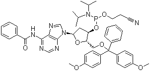 structure of CAS# 98796-53-3, 5'-O-(4,4'-二甲氧基三苯基)-N6-苯甲酰基-2'-脱氧腺苷-3'-(2-氰乙基-N,N-二异丙基)亚磷酰胺