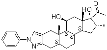 CAS # 989-81-1, 1,2,3,3a,3b,4,5,5a,6,8,10,10a,10b,11,12,12a-Hexadecahydro-1,11-dihydroxy-2,10a,12a-trimethyl-8-phenylcyclopenta[7,8]phenanthro[2,3-c]pyrazol-1-yl methyl ketone