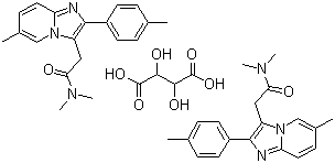 CAS # 99294-93-6, Zolpidem tartrate, N,N,6-Trimethyl-2-p-tolyl-imidazo(1,2-a)pyridine-3-acetamide L-(+)-tartrate (2:1)