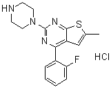 CAS # 99487-26-0 (135991-48-9), 4-(2-Fluorophenyl)-6-methyl-2-(1-piperazinyl)thieno[2,3-d]pyrimidine monohydrochloride, MCI 225